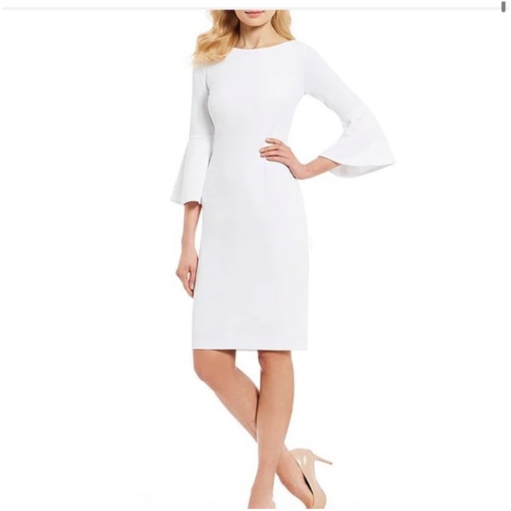 Calvin Klein Elegant Ivory Ruffle Sleeve Fitted Dress